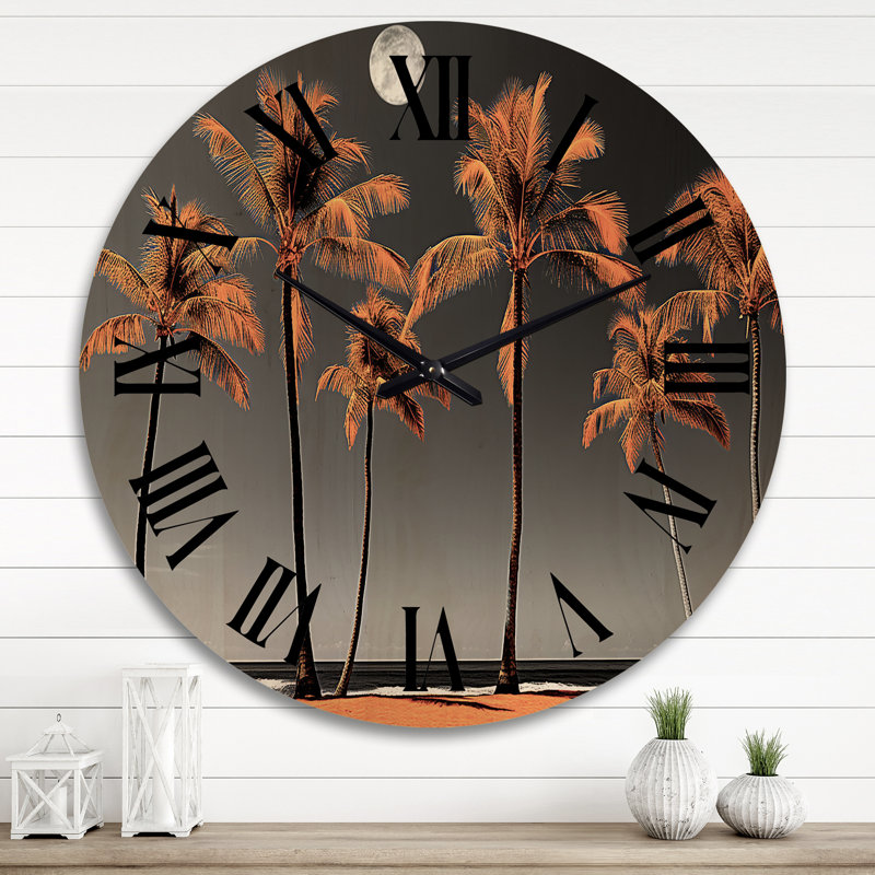 Hawaii Harmony Of Yellow Palms - Nautical & Beach Oversized Wood Wall Clock, Extra Large