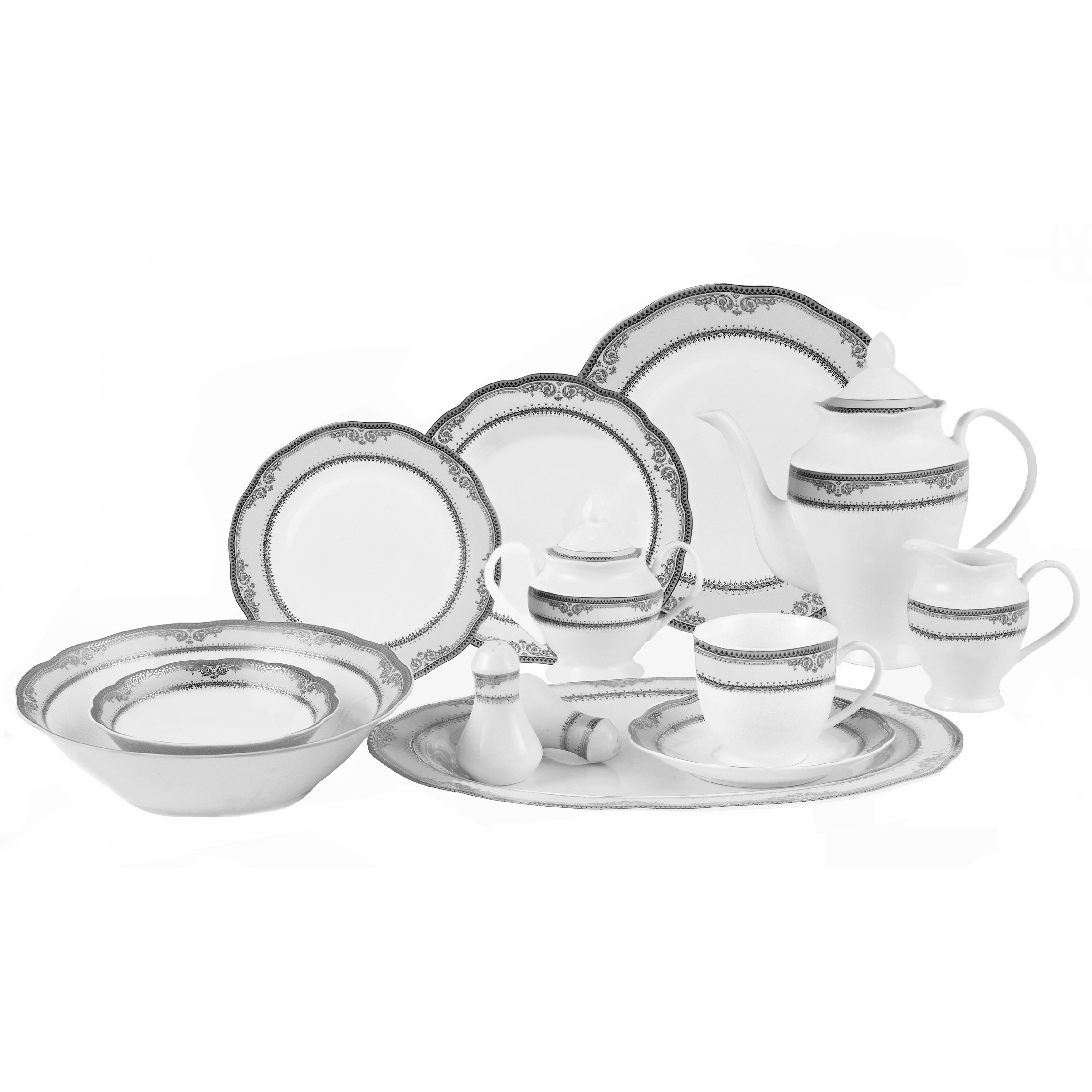 Lorren Home Trends Victoria 57 Piece Dinnerware Set, Service for 8