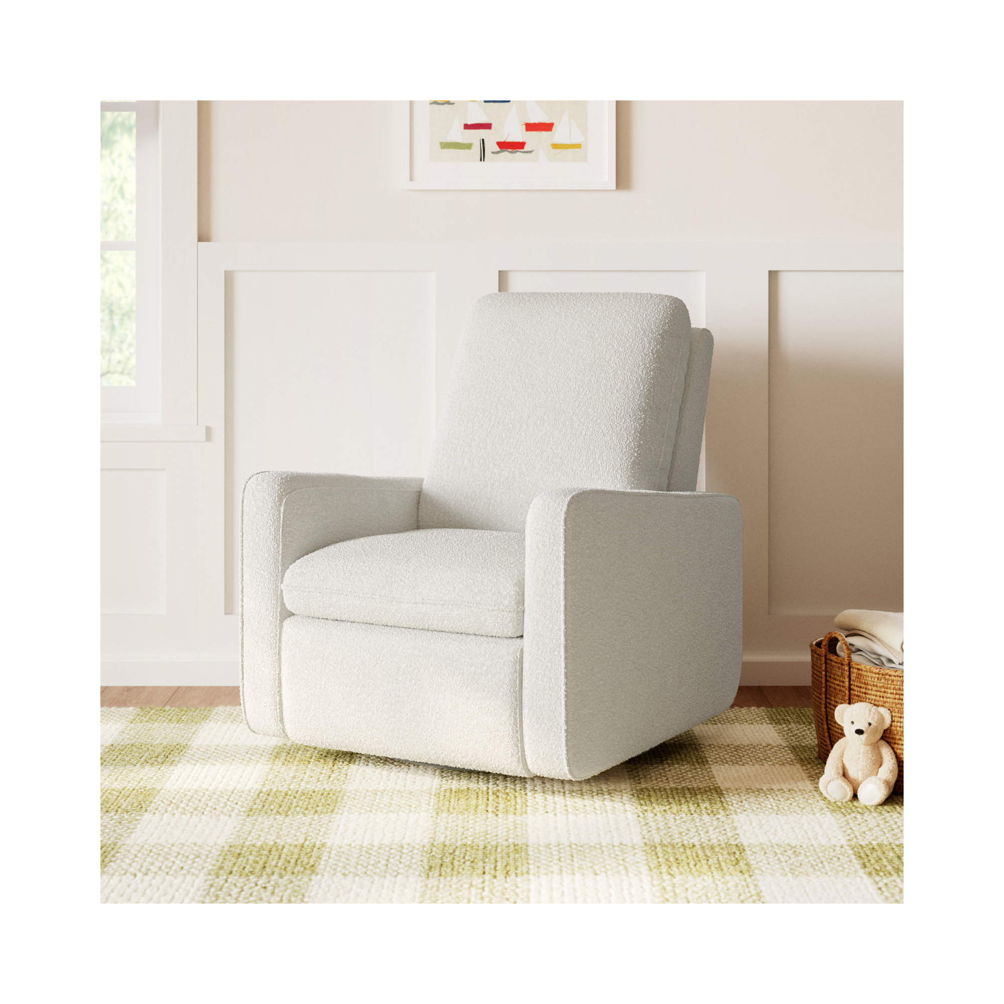 Teddi Power Recliner With USB, Ivory Boucle