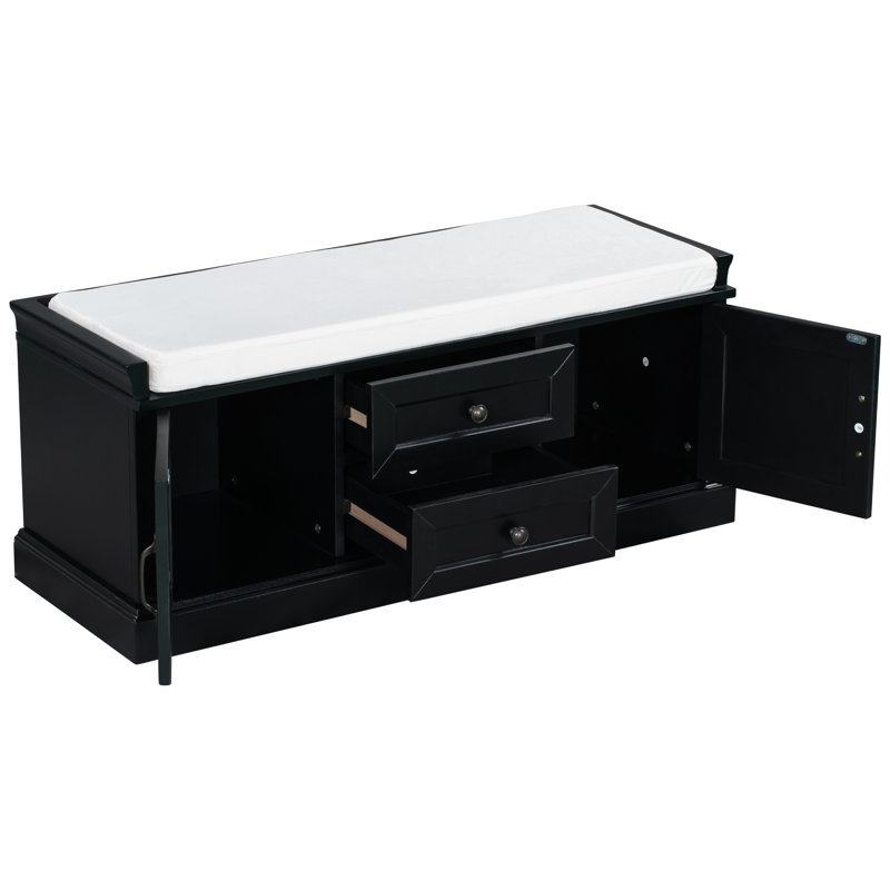 Banc de rangement avec 2 tiroirs et 2 armoires, Noir