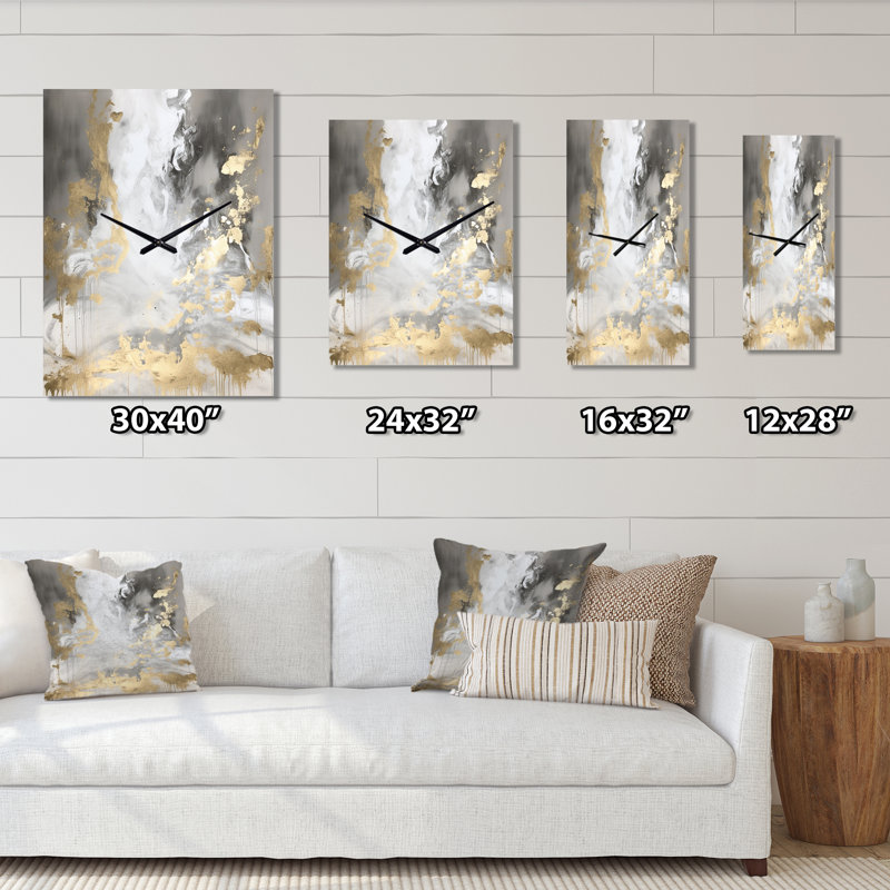 Or et blanc abstrait I - très grandes horloges murales abstraites, H 32 po x l 16 po x P 1 po