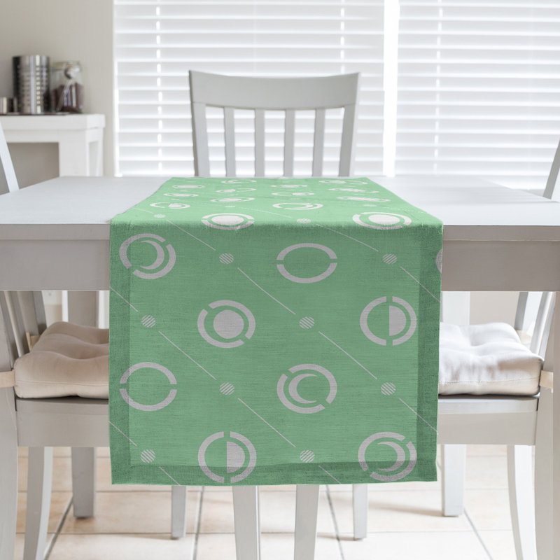 Classic Moon Phases Table Runner, 16" x 90", Light Green/White