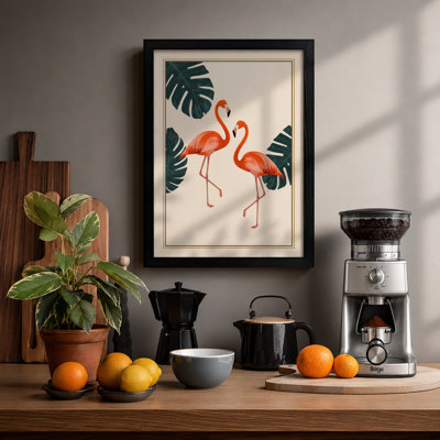 Flamingos and Monstera Botanical - Framed Print