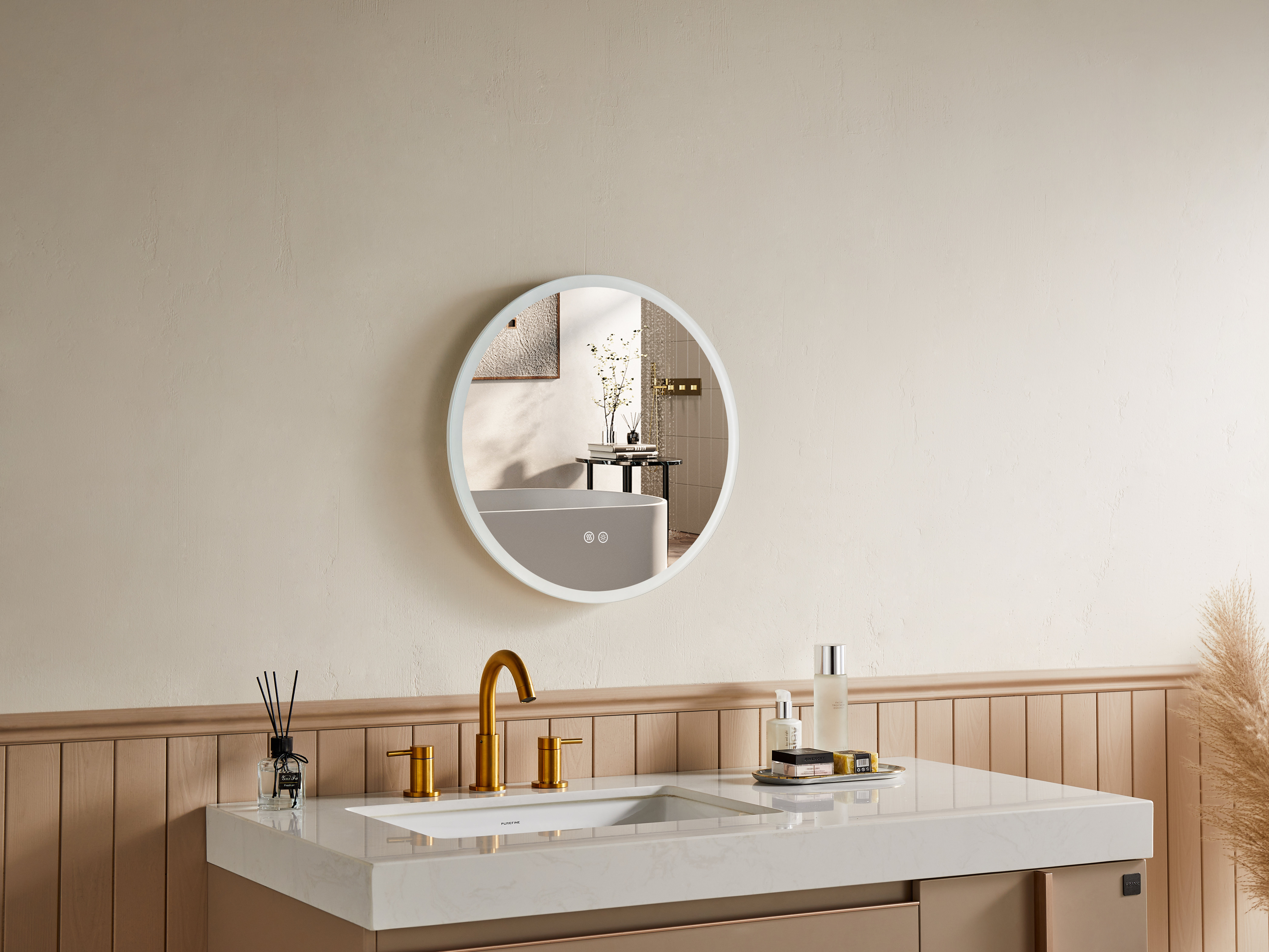 Buy Round Bathroom Mirror with 3 Colors Lights, LED Mirror for