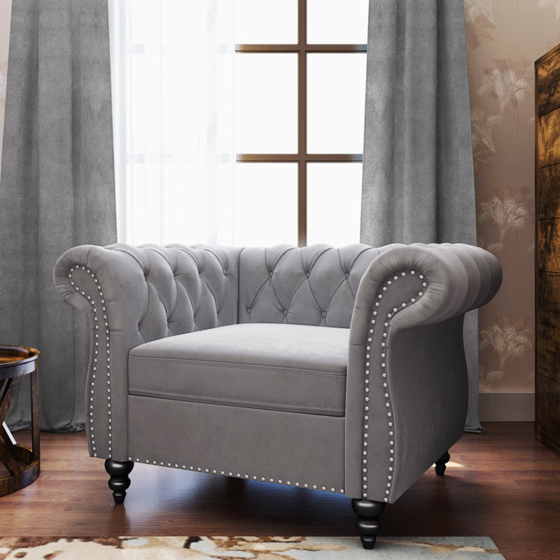 Fauteuil Chesterfield Engelgard, Velours gris