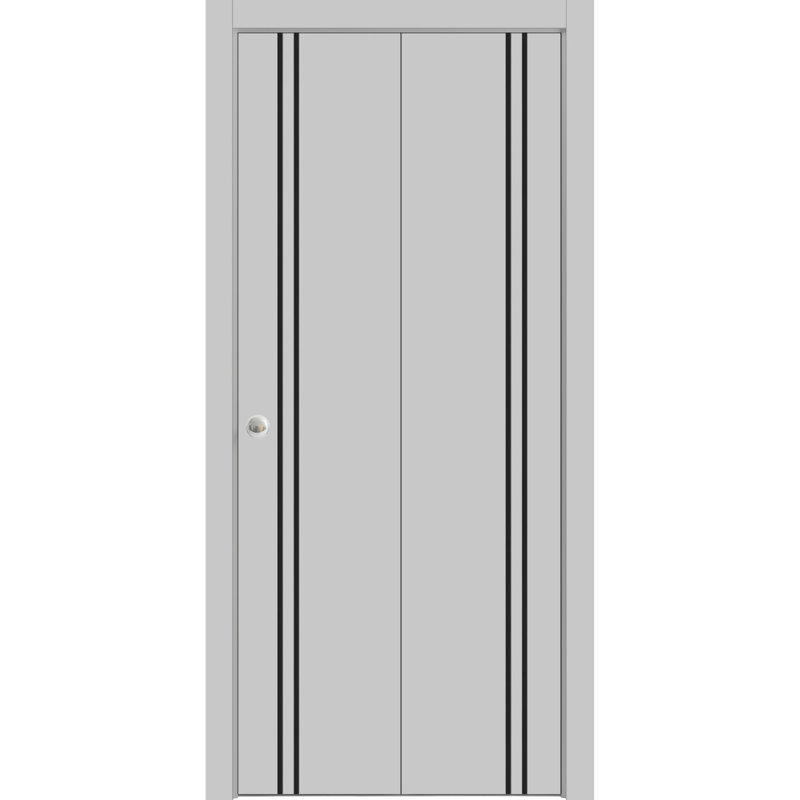Porte pliante en bois massif massif, Gris mat, 84 po x 84 po