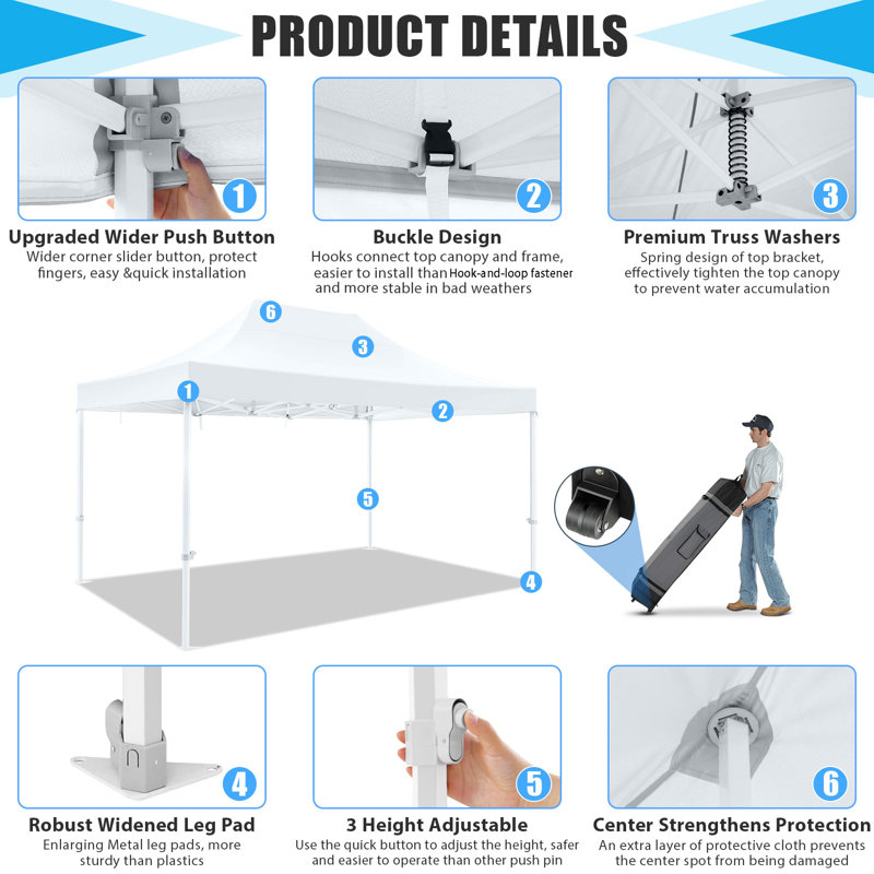 10x15 Pop Up Canopy Tent Heavy Duty Canopy Tent, White