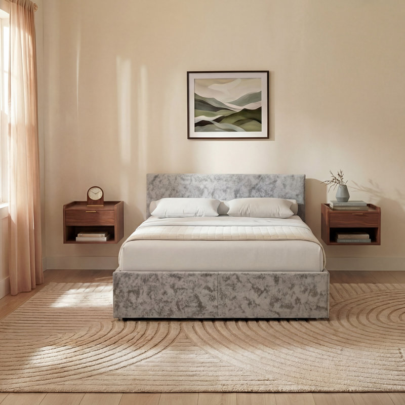 Enya Upholstered Ottoman Bed, Silver, Double (4'7)