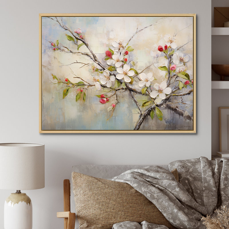 Apple Blossom Harmony X " Apple Blossom Harmony X " Mixed Media Print, 24" H x 32" W x 1" D, Natural Floater Framed