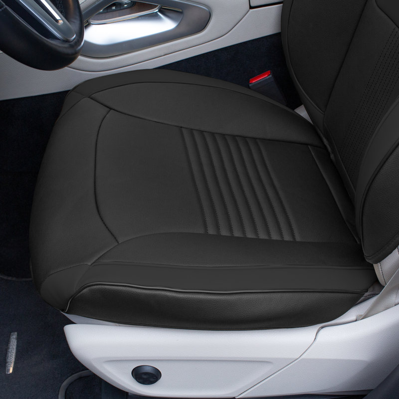 Hybrid70 Deluxe Faux Leather Car Seat Covers with Modern Pattern Front Set, Black