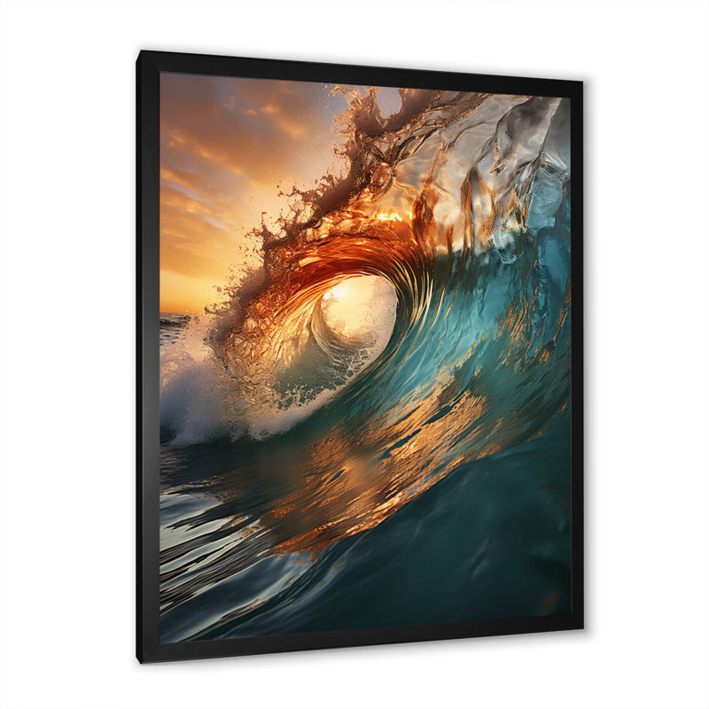 Beach Photo Sunlit Waves X - Coastal Beach, reproductions encadrées, Cadre simple noir, L 12 po x H 20 po x P 1 po 