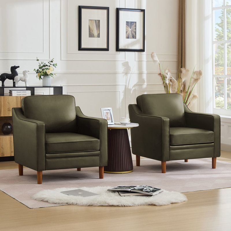 Cornouiller Faux Leather Living Room Accent Chair(Set Of 2), Green