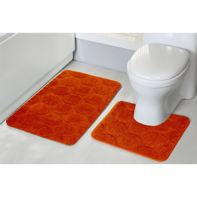 3D Effect Supersoft High Density Anti Slip Cobla Bath Mat Set, Orange