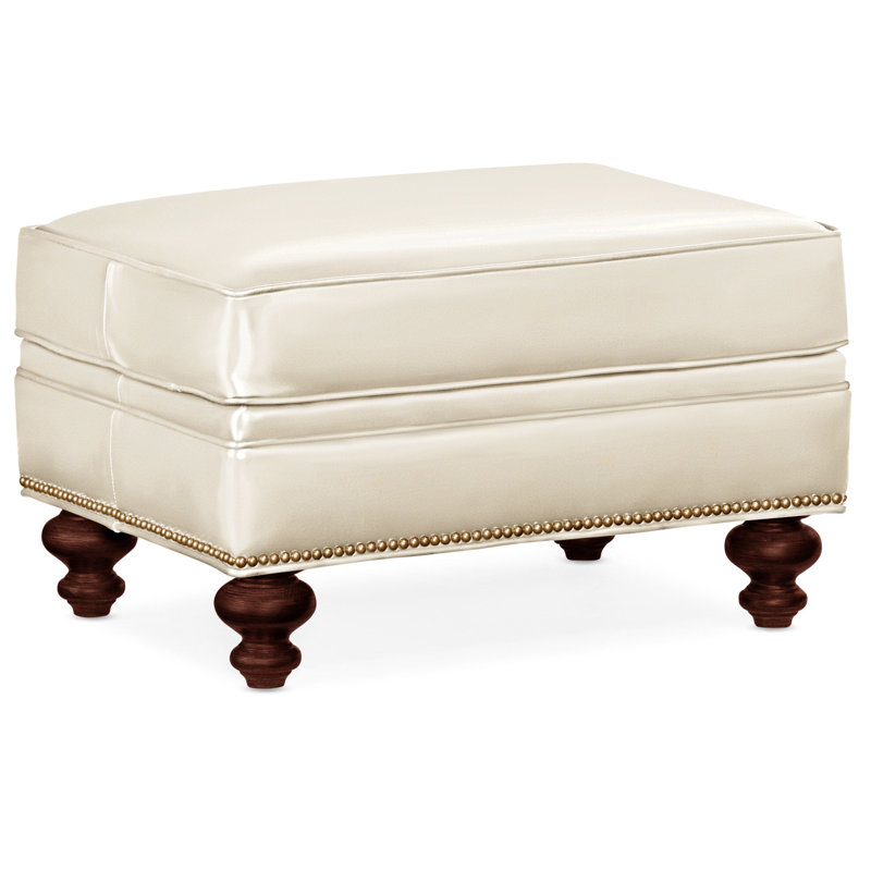 Repose-pieds rectangulaire en cuir véritable 26 "West, Cuir véritable vert forêt d'Anilina, Acajou, Naturel français