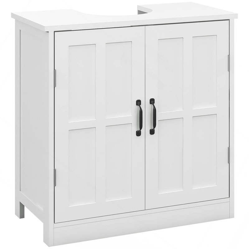 Meuble-lavabo avec découpe en U, meuble-lavabo sur pied avec double porte et tablette ajustable pour petits espaces