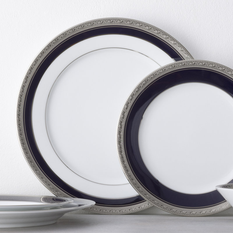Ensemble de 4 assiettes plates Noritake Crestwood Cobalt Platinum, 10 1/2 po
