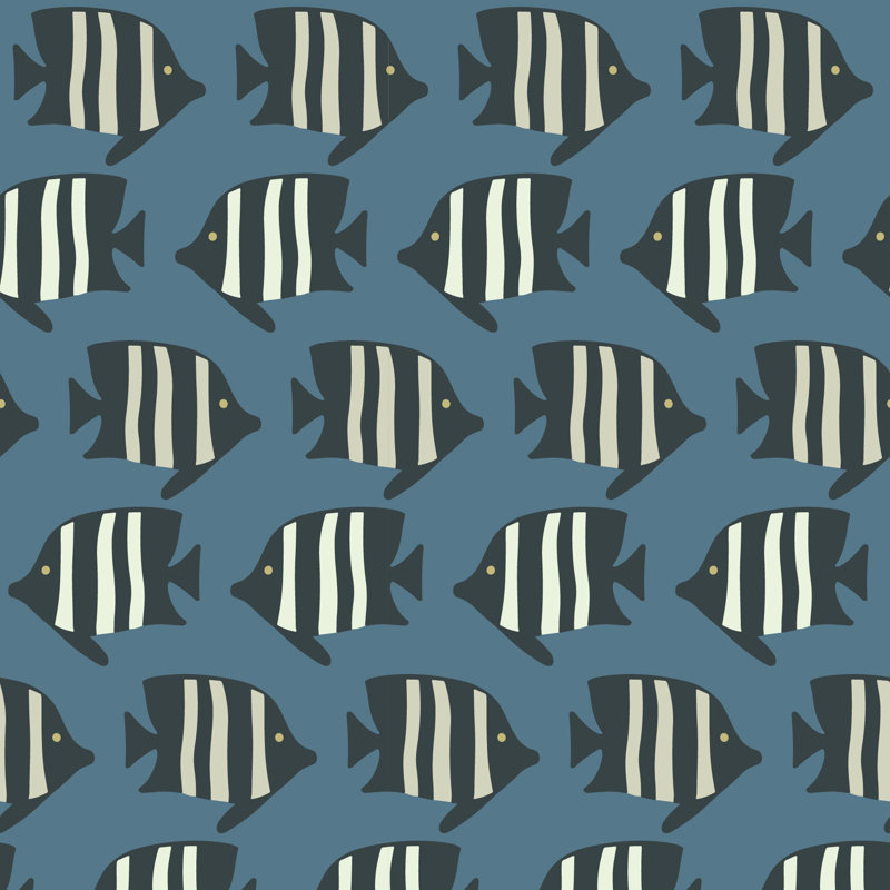 Coastal Fish - Blue Wallpaper, Blue, Self-adhesive