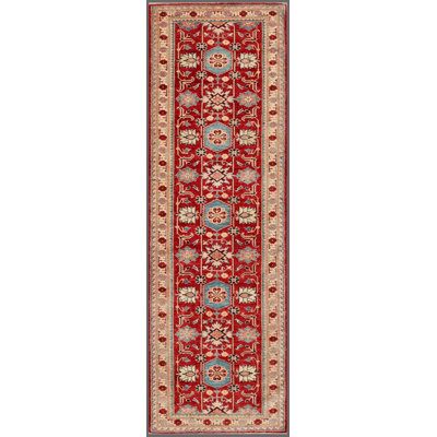 Tapis en laine de couloir 3 pi 1 po x 9 pi 7 po one-of-kind-noué la main Kazak