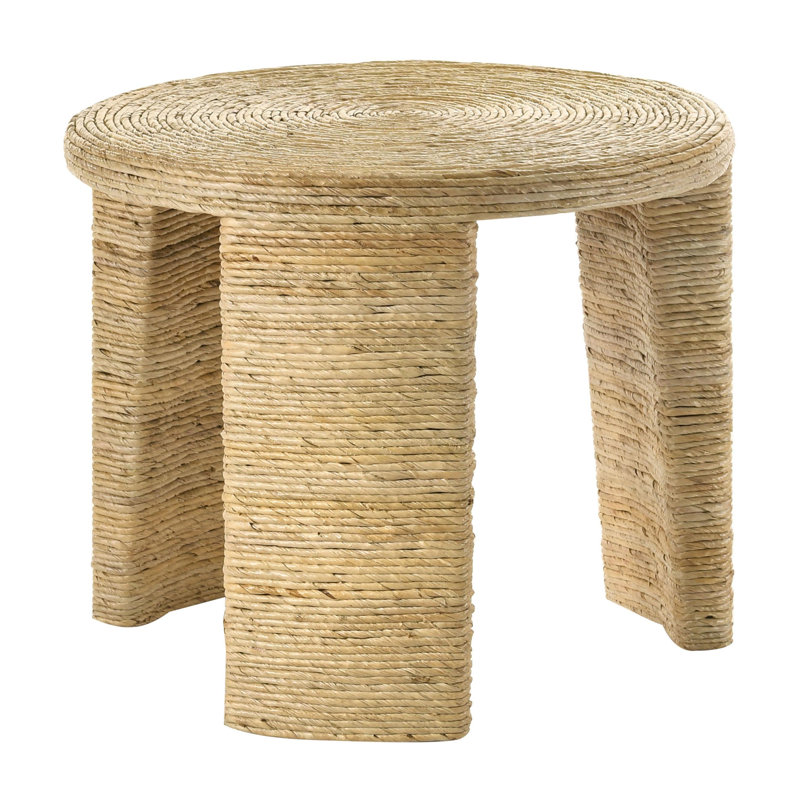 Table de bout ronde en rotin tissé brun naturel
