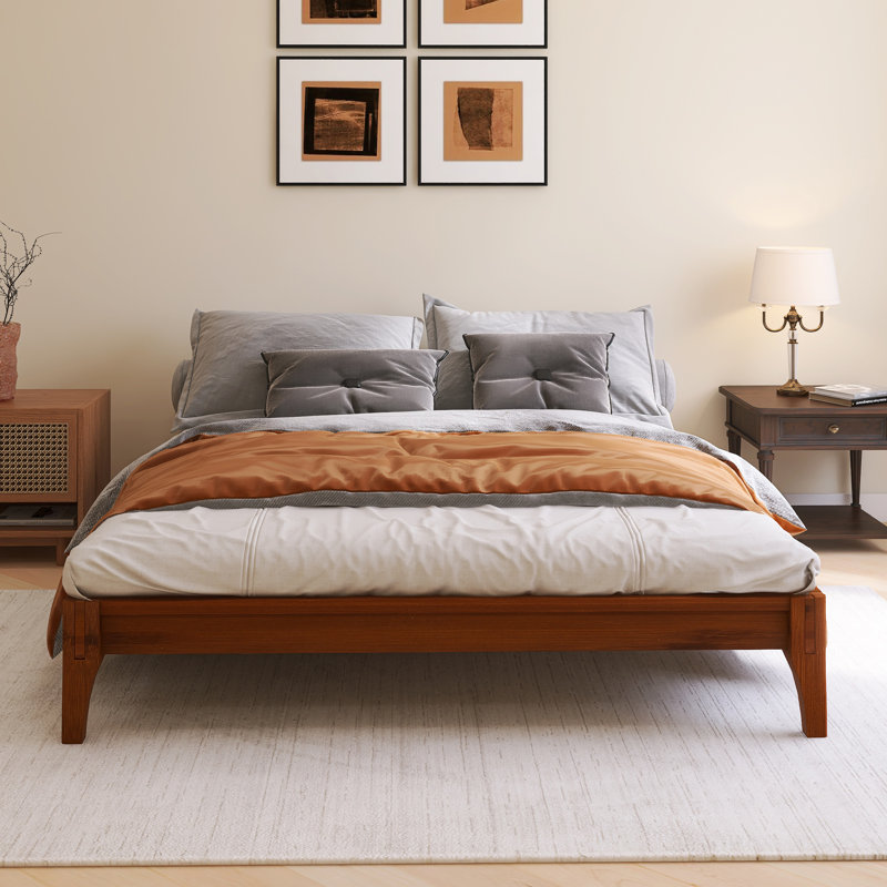 12 Inch Queen Size Solid Dry Bamboo Wood Platform Bed Frame, Queen