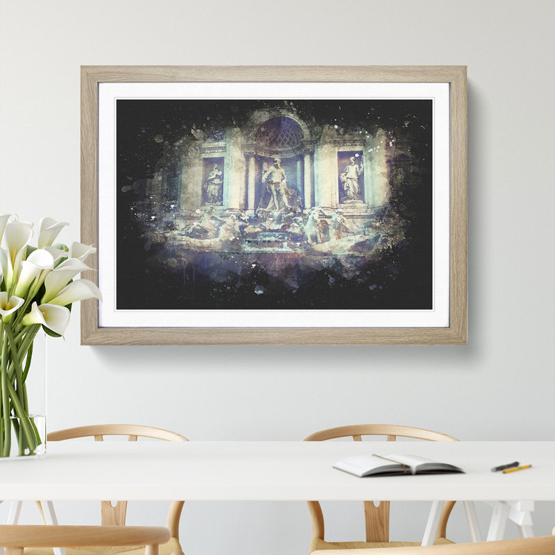 Trevi Fountain in Rome Vol.2 - Picture Frame Graphic Art, 65cm H x 90cm W x 2cm D, Oak