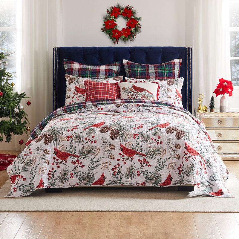 Ensemble de courtepointe à carreaux rouges 3 pièces Greenland Home Fashions Cardinal, 88 x 92 pouces