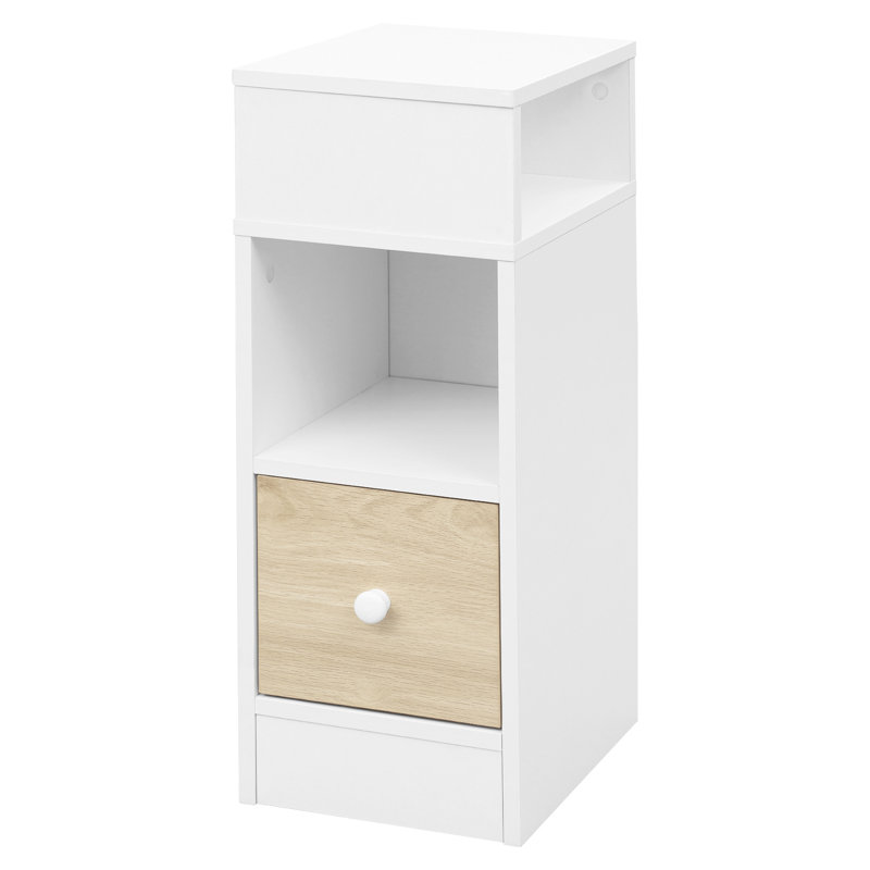Bedside Table, Nightstand With 2 Open Compartments And 1 Drawer, Night Table, Space Saving Cabinet For Bedroom, Living Room, Chipboard, 25X30X66Cm