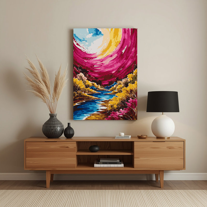 Aquarelle, paysage 97, art mural en métal mauve