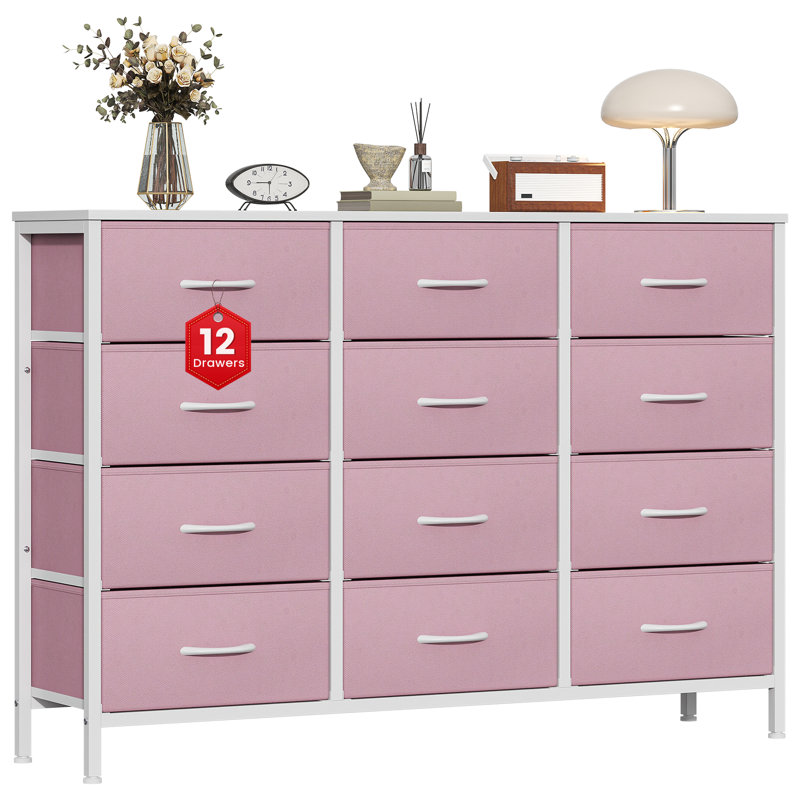 Metal 30cm W 12 - Drawer Chest of Drawers, Pink