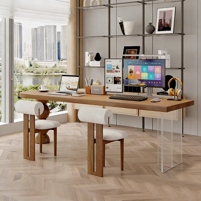 Brown Clear Half-circle Solid Wood Acrylic Desk