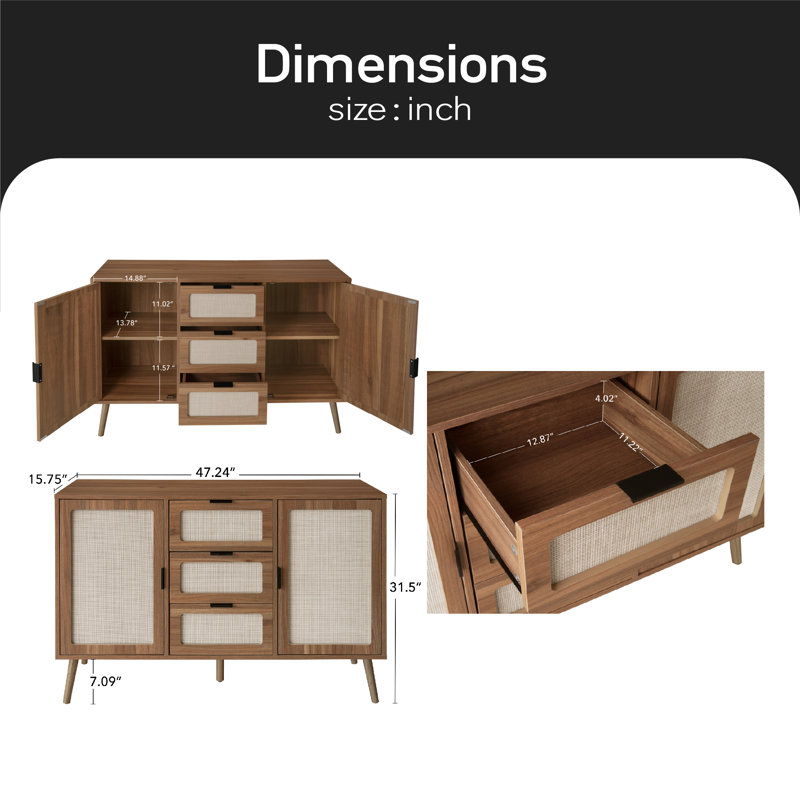 Buffet de 47,25 po Anslei, Noyer