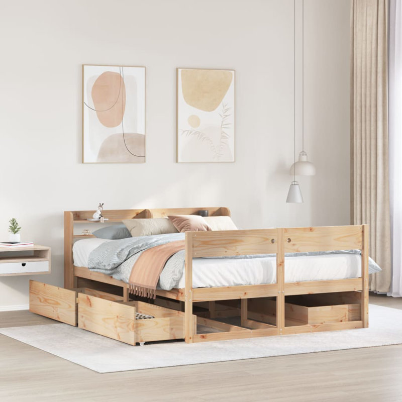 Abraheem Solid Wood Storage Bed, 150 x 200 cm, Natural