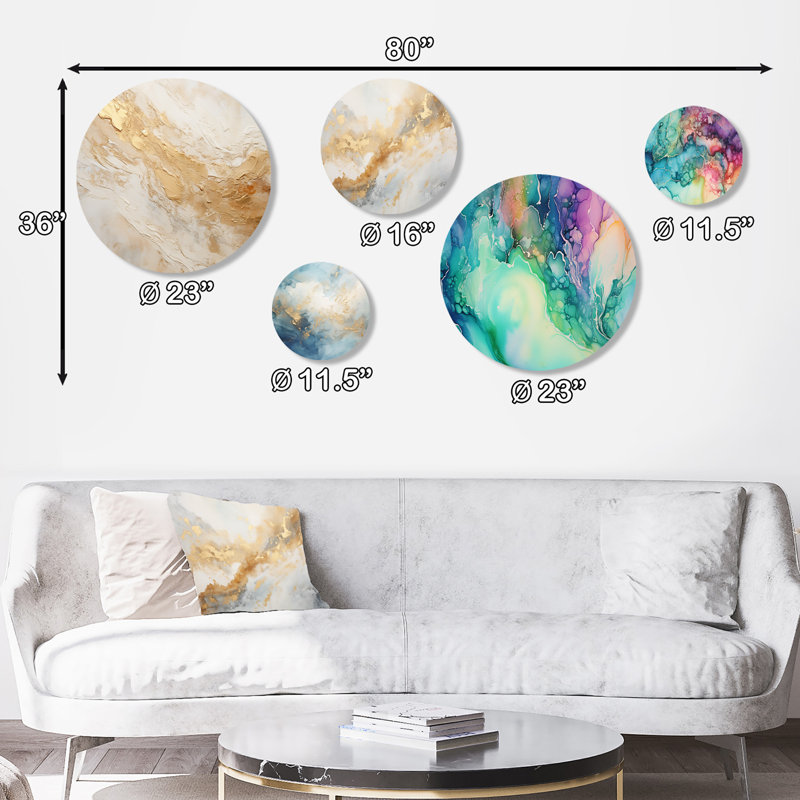 Monroe - Marbre abstrait, ensemble d'art mural rond en marbre abstrait de 5