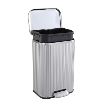 Step Trash Can with Soft-Close Lid, Rectangular Bathroom Garbage Can with Removable Inner Bucket & Fluted Design, Small Waste Bin for Bathroom, Office, Bedroom