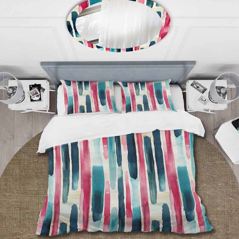 Blue And Pink Paint Striped Pattern - Ensemble de housse de couette à rayures