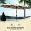 Parasol double extérieur de 2,90 m avec système d'inclinaison et manivelle, 3 aérations, 12 baleines, brun, idéal pour le jardin et la piscine. Fonction d'ombre généreuse. Manivelle, aération marron. Parfait pour la baignade.