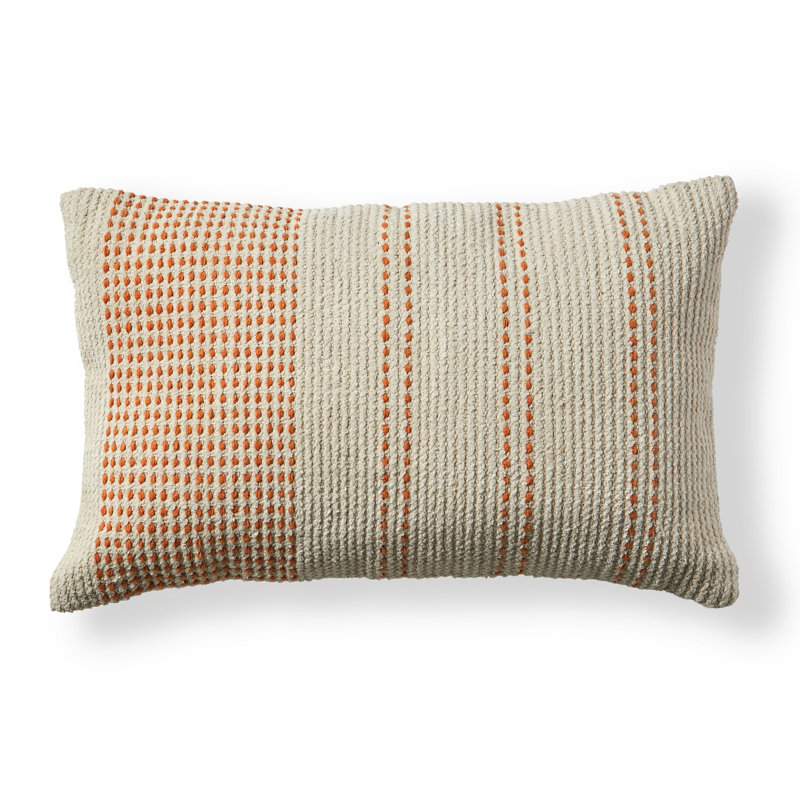 Bellis Cotton Striped Cushion Cover, Rectangle 55cmH x35cmW, Orange