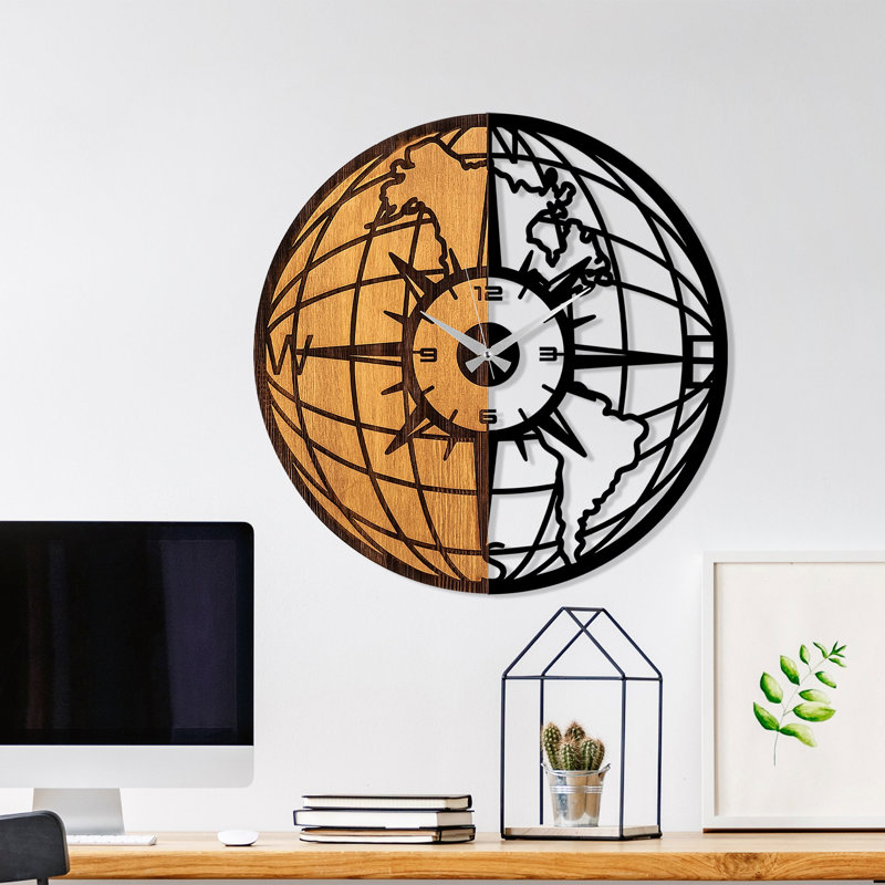 Elegant Wooden Wall Clock, 22.0 in Diameter, Walnut & Black | 100% Real Wood with Metal Accents, 1.2 in Thickness | Silent Mechanism, Perfect for Living Room, Office Decor | Unique Color Variations Add Charm