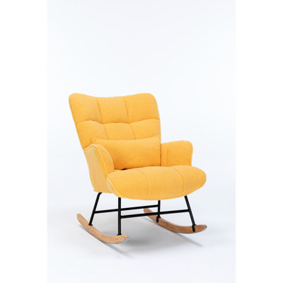 Siège berçant en velours jaune - confortable, rembourré pour chambre de bébé, fauteuil de salon, espace de détente doux