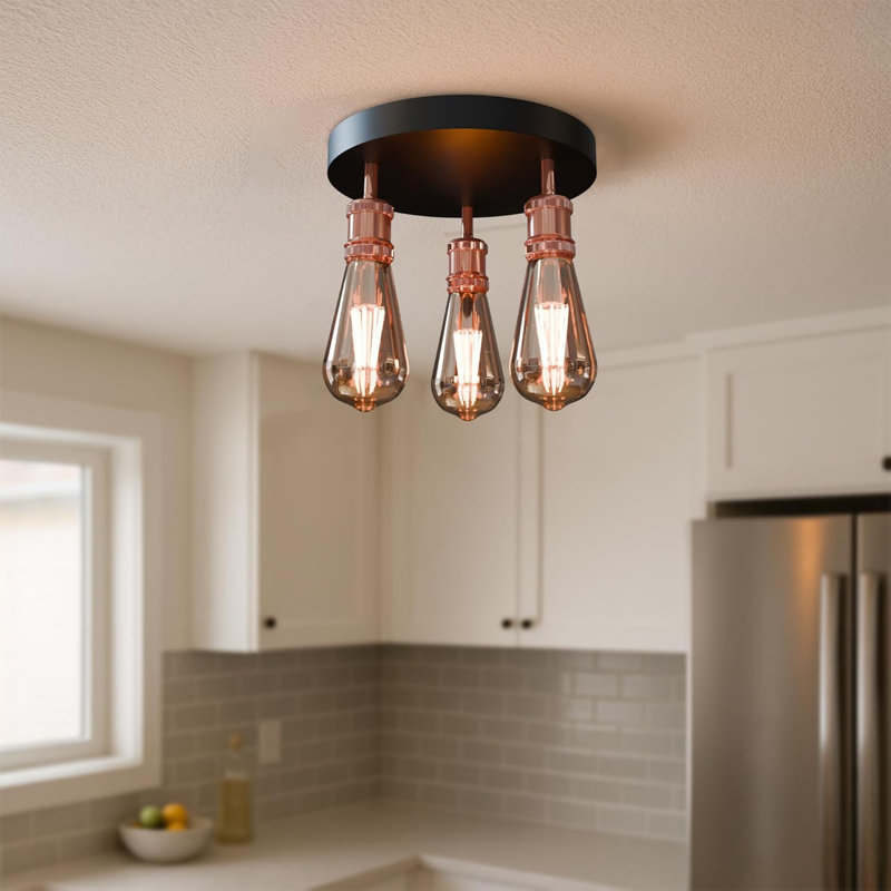 Plafonnier semi-encastré 3 lumières sans ampoules, plafonnier de style campagnard près du plafond, plafonnier rétro E26 pour chambre à coucher, couloir et entrée