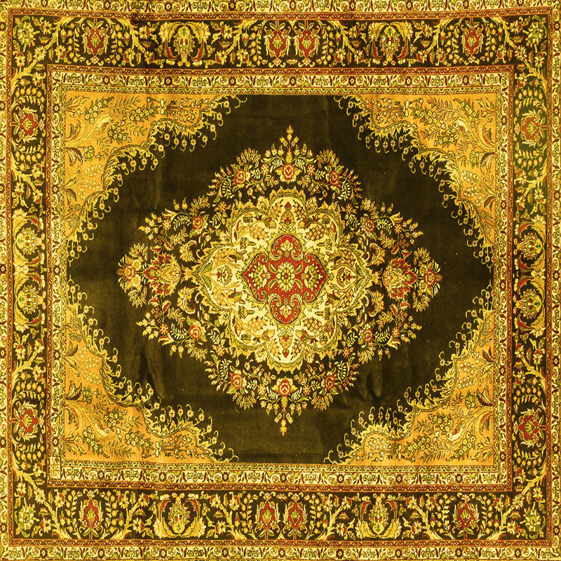 Tapis traditionnels jaunes lavables à la machine 4364, Carré 3 pi