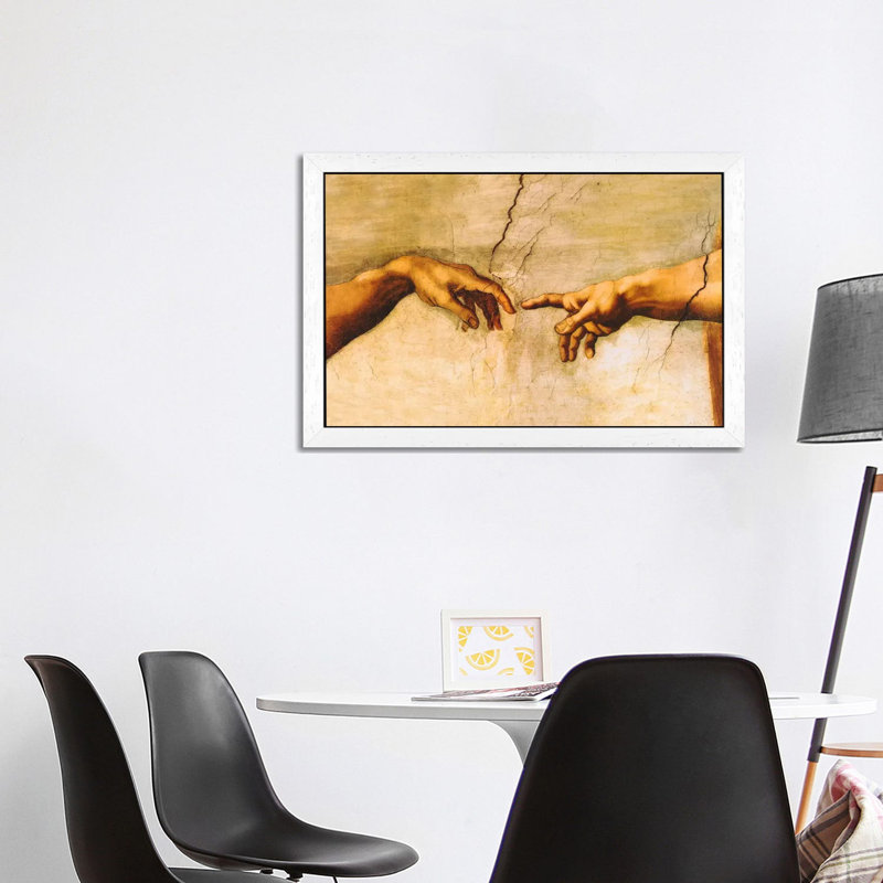The Creation Of Adam, C.1510 by Michelangelo - Floater Frame Painting on Canvas, 101.6 cm H x 66.04 cm W, White Framed