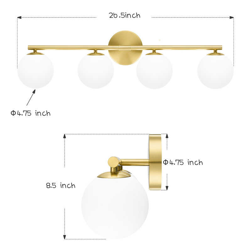 Éclairage pour meuble-lavabo à 3 lumières à intensité variable Preisler, Quatre lumières, Gold