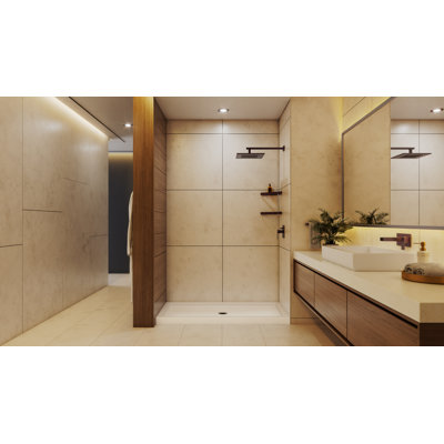 DreamLine SlimLine 36 inch D x 54 inch W x 2 3/4 inch H Single Threshold Biscuit Alcove Shower Base with 2 inch Oil Rubbed Bronze Center Round Drain