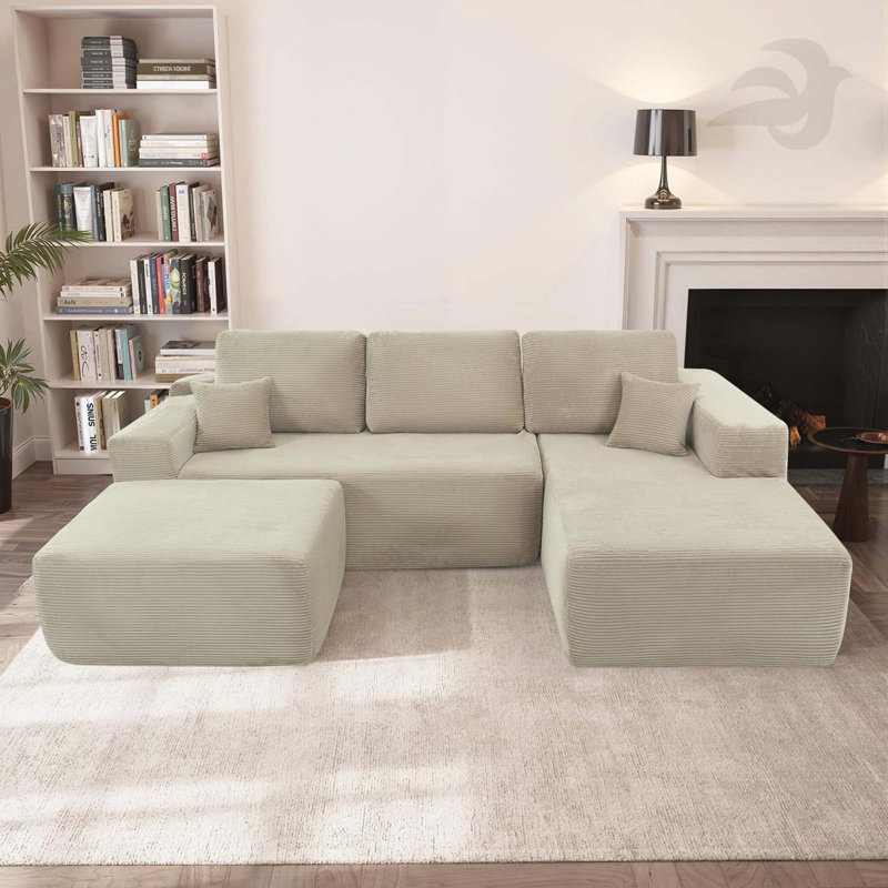 Canapé modulaire Cloud avec méridienne en U et assise profonde pour un confort ultime, aucun assemblage requis.