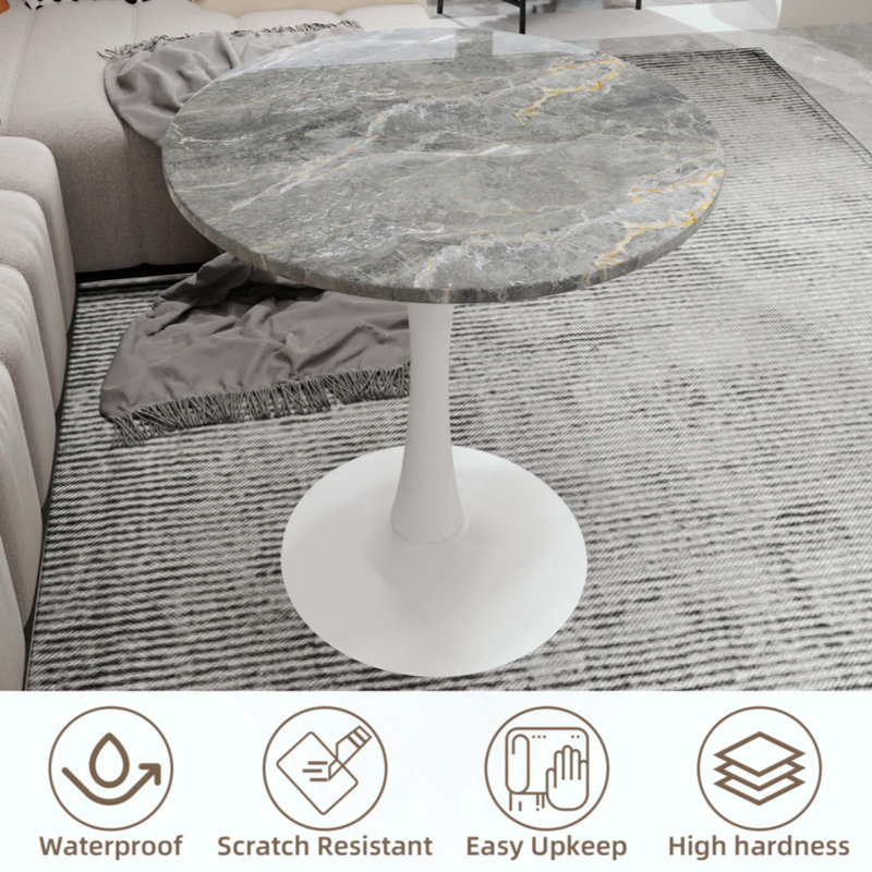 Table basse, table de salle à manger de style moderne Mid-Century, pouvant accueillir de 2 à 4 personnes, dotée d'un plateau de table rond en marbre, convenant à divers environnements.