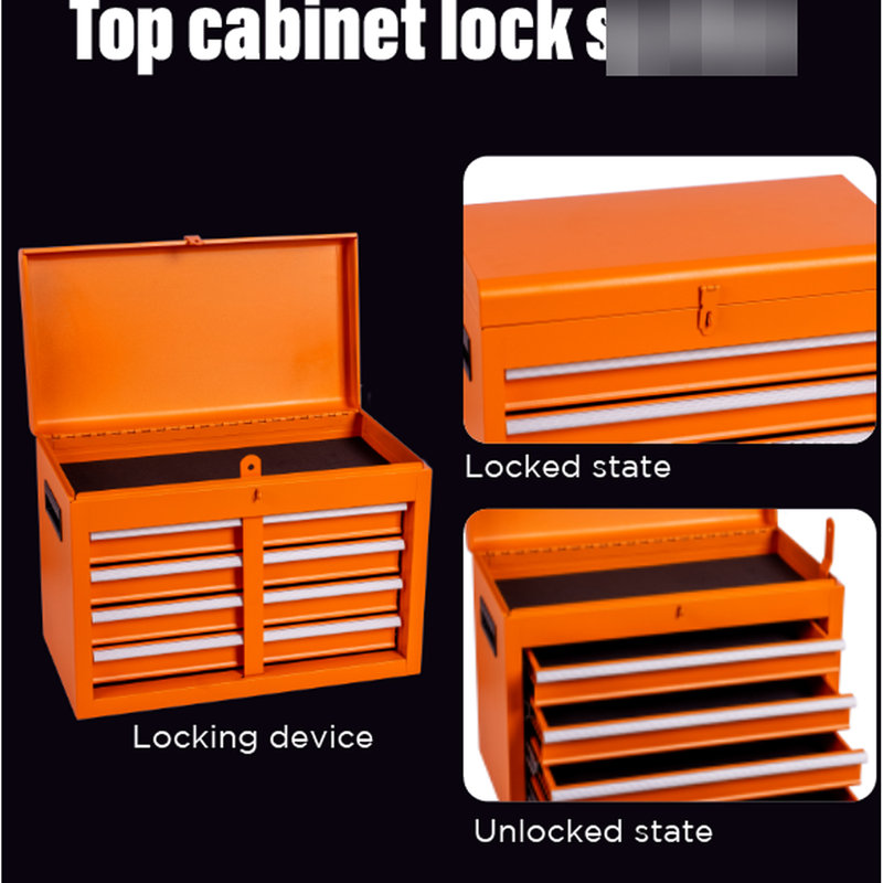 Orange Steel, 5 Tool Cabinet, Detachable Top Box, Lockable Wheels, Liner, Keeping In Workshop Storage Garage
