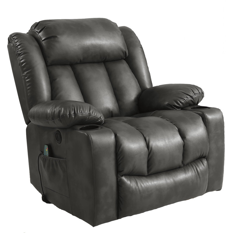 Power Lift Recliner Chair Electric Leather Heated Massage Chair with USB Port and Cupholder, Silver Gray