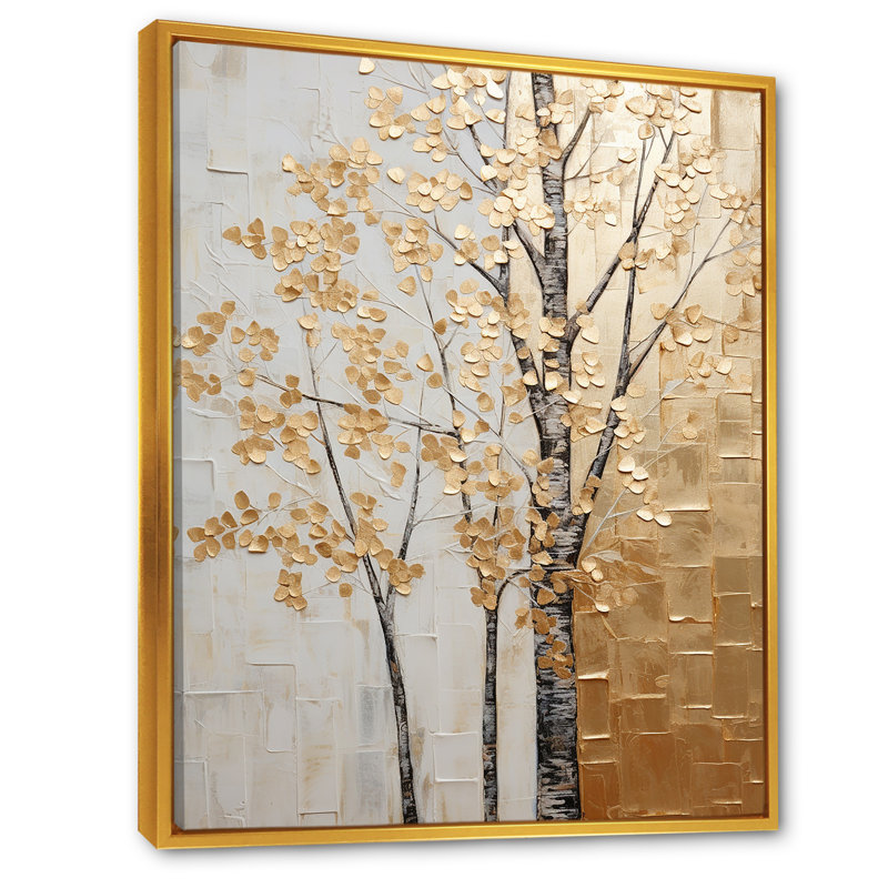 Minimalisme Golden Trees Harmony II - arbres, art mural, H 40 po x l 30 po x P 1,5 po, Cadre flottant doré