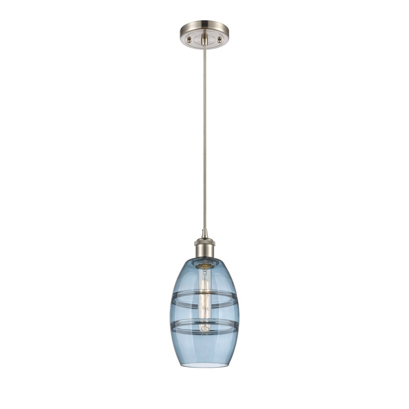 Luminaire suspendu 1 lumière Absalat, H 8,13 po x l 5,88 po x P 5,88 po, Bleu princesse, Nickel satiné brossé